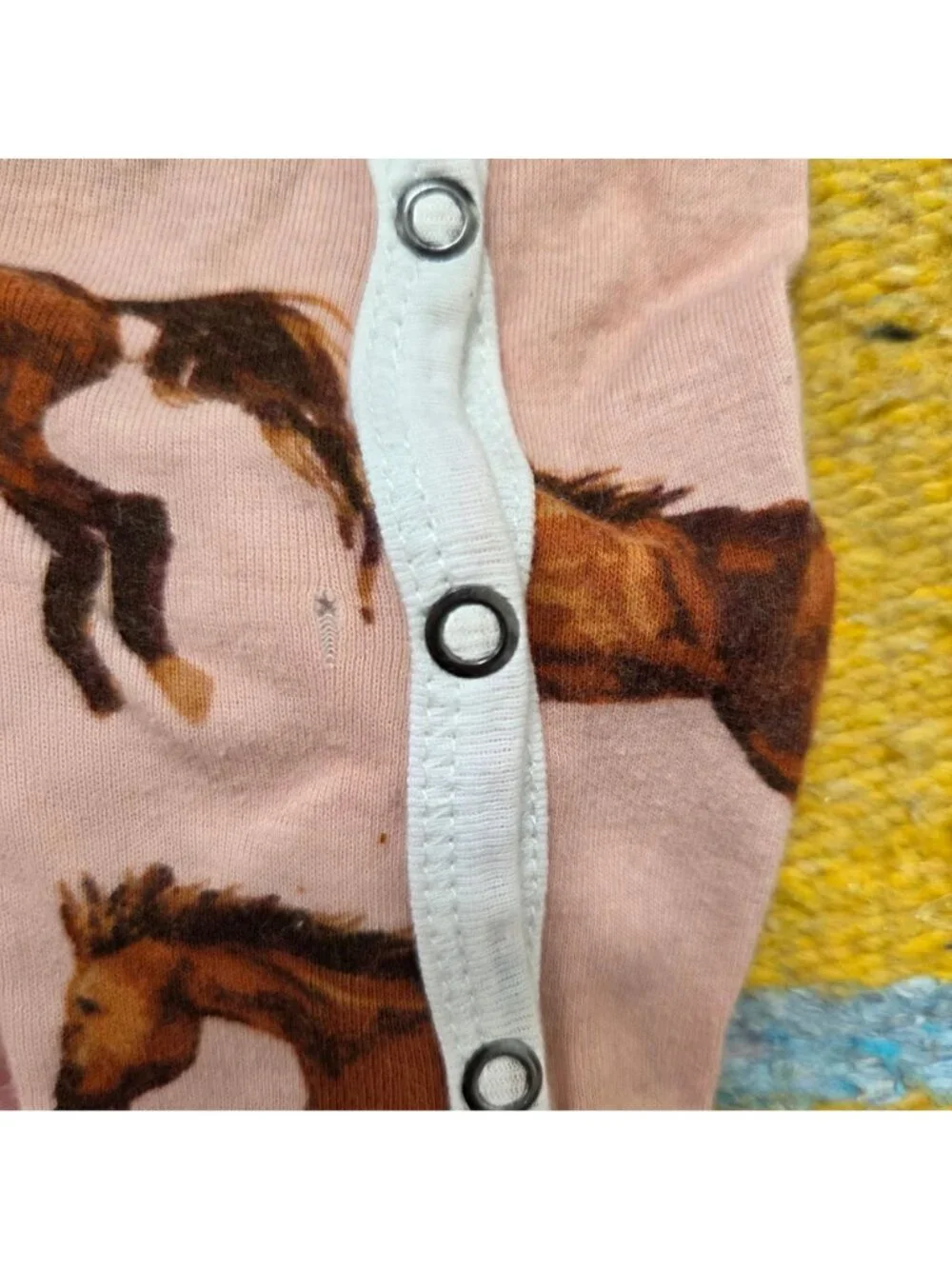 Milkbarn Horse Print Organic Cotton Snap Footed Romper Size 6-9 months